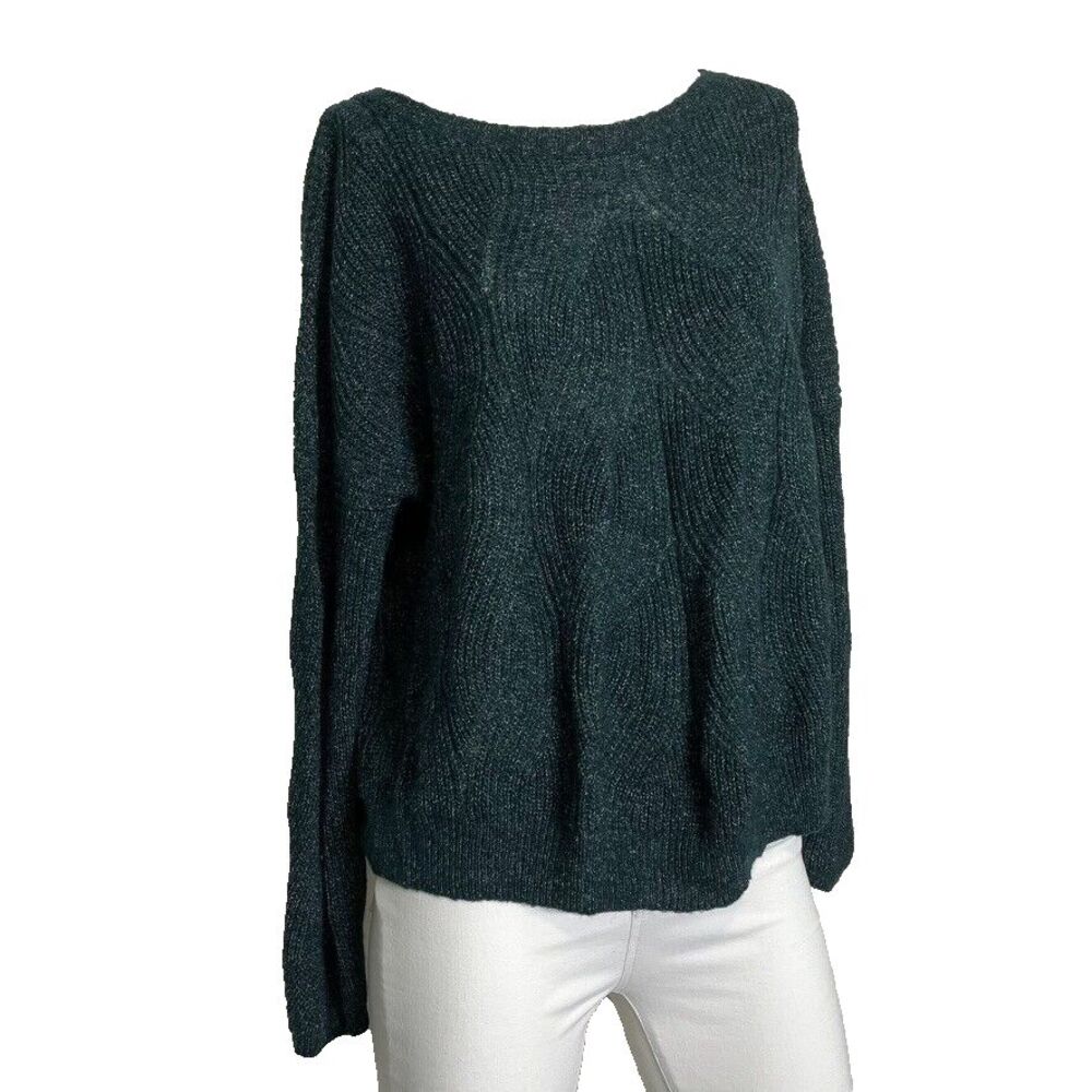 Anthropologie Womens Green Pullover Cable Knit Sweater Cotton Wool Blend Large